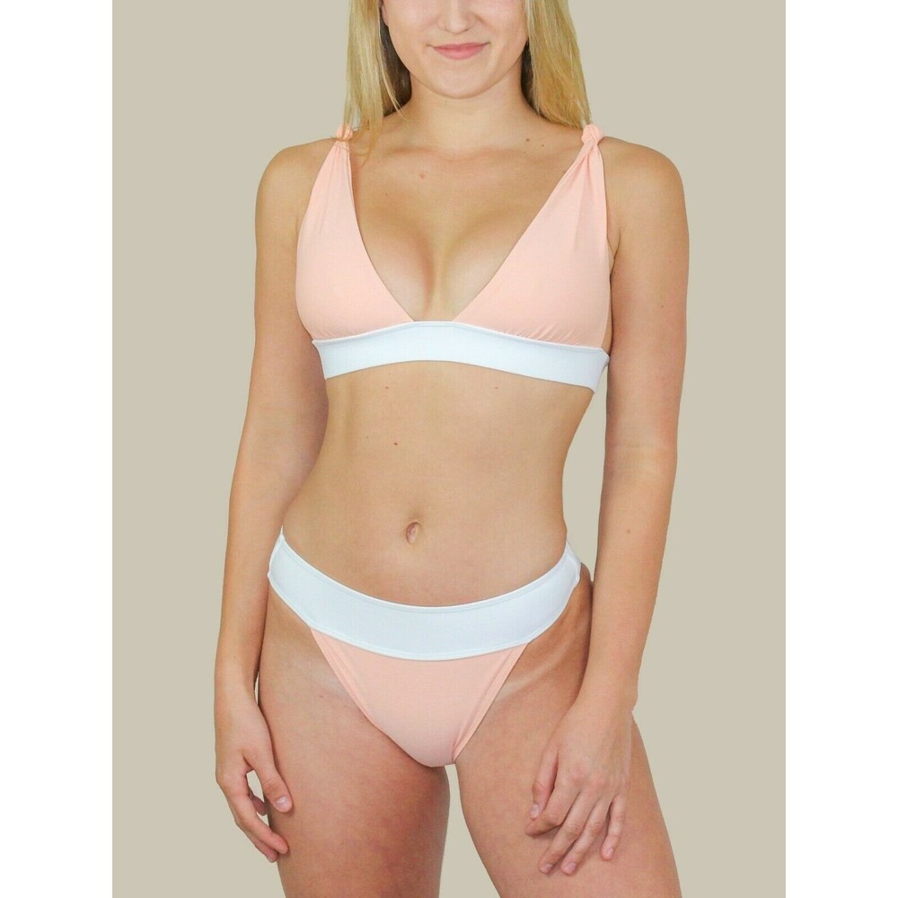 Ellejay Buzios Swim Bikini Top M Wide Strap White Sorbet Pink NWT $102  B83